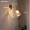 Fluted Glass Bell Wall Light, Clear Finish, Brushed Brass Gooseneck Arm, Pull Cord Switch, Bedroom, Hallway & Living Room