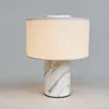 Polished Glass Cylinder Table Lamp in a Marbled Natural Finish, Oatmeal Linen Drum Shade, Bedside & Living Room