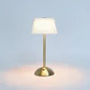 White Pleated Fabric Cone Table Lamp, Brass Stem, Rechargeable Cordless Touch Control, Bedside, Console & Dining Table