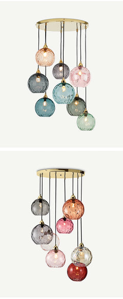 Fluted Glass Globe Cluster Pendant Light, Multicolour Finish on a 35cm Gold Plate, 5 Light, Bulb Not Included, Dining Table & Living Room