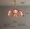 Pink Textured Flower Glass Chandelier, 6 Curved Brass Arms, Ruffled Petal-Edge Shades, Living Room & Dining Room