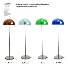 Blue Dome Floor Lamp, Mushroom Shaped Shade on a Slim Chrome Pole, Round Base, Living Room and Reading Corner
