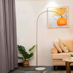 Glazed Amber Glass Dome Arc Floor Lamp, Polished Chrome Curved Pole, Round Marble Base, Living Room & Reading Corner