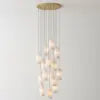 Frosted Alabaster Cluster Pendant Light, 15 Heads, Brass Ceiling Canopy, 200cm Drop, Kitchen Island & Dining Table