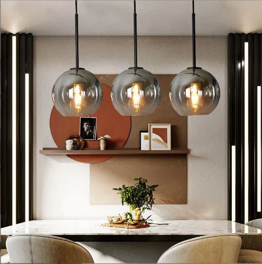 Amber Ombre Glass Cluster Pendant Light, Three Graduated Smoked Spheres up to 25cm on a 30cm Ceiling Plate, Kitchen Island & Dining Table
