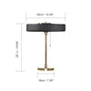 Black Fabric Drum Table Lamp, Brushed Brass Stem, Square Stone Base, Pull Chain Switch, Bedside, Console & Living Room