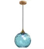 Fluted Glass Globe Pendant Light, Sky Blue Embossed Finish on a Brass Cap, Bulb Not Included, Dining Table & Living Room