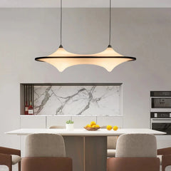 Frosted Glass 108 x 27cm Linear Bar Chandelier, Black Finish, 2 Light Saddle-Curved Frosted Glass Bar, Dining Table & Kitchen Island