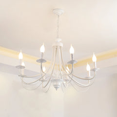 Curved Branch Iron Chandelier, 8 Light Candle Style Arms, White Finish, 73x73x108cm, Traditional Style, Dining Room & Hallway