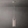 Fluted Clear Glass Column Pendant Light, Polished Nickel Cap and Base, Rod Suspension, Bulb Not Included, Kitchen Island & Dining Table