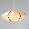 White Fabric Ellipse Pendant Light, Black Trim Panels, Wide Oval Lantern Shade, 80cm, Dining Room, Bedroom & Hallway