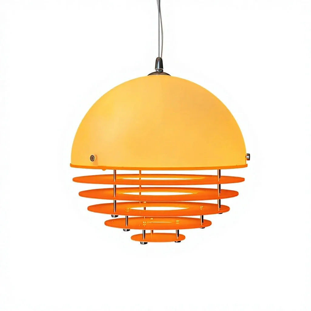 Matt White Dome Pendant Light, Amber Tiered Ring Skirt, 30cm Large Silhouette, Kitchen Island & Dining Table