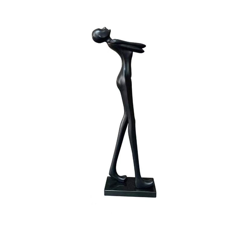 Matt Black Resin Figure Floor Lamp, 185cm Bowed Standing Form, Integrated Sphere Light, Living Room & Hallway Corner