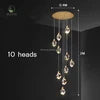 Faceted Crystal Cluster Pendant Light, 10 Heads on a Brass Canopy, 200 x 40cm, Fine Cable Suspension, Living Room & Stairwell