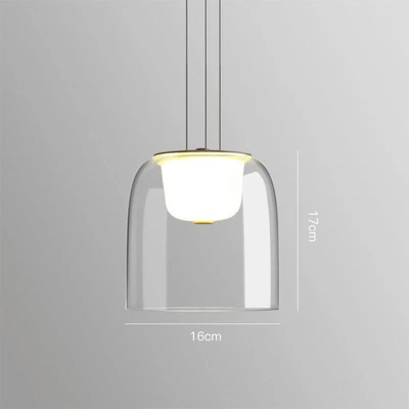 Clear Glass Dome Pendant Light, 28cm Shade, Gold Metal Trim, Opal Diffuser Ball, Dining Table & Kitchen Island
