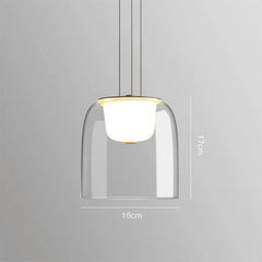 Clear Glass Dome Pendant Light, 28cm Shade, Gold Metal Trim, Opal Diffuser Ball, Dining Table & Kitchen Island