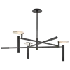 Sculptural Black Branch Chandelier, Crossed Metal Rods with Flat Alabaster Discs, Dining Room and Living Room