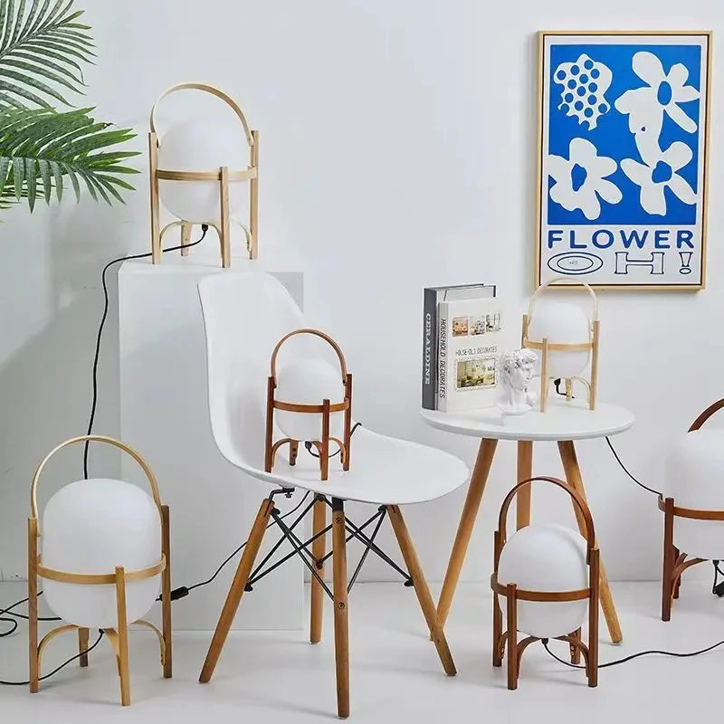 Bent Peach Frame Lantern Floor Lamp, Opal Glass Shade, Curved Carry Handle, Splayed Tripod Legs, Living Room & Bedroom