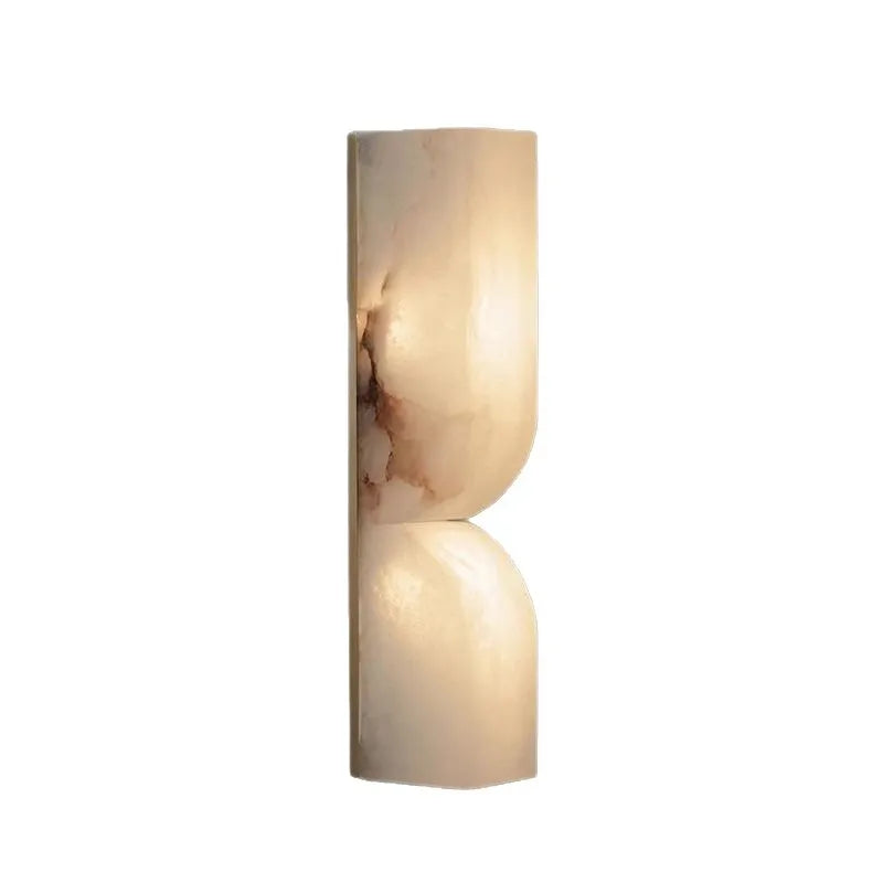 Natural Alabaster Panel Wall Light, Two Lobe Backlit Stone Form, Brass Edge Trim, H600, Hallway, Bedside & Living Room