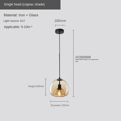 Amber Glass Globe Pendant Light, 3 Light Disc Cluster, Matt Black Disc, Staggered Drop, Dining Table & Kitchen Island