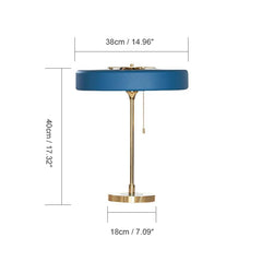 Black Fabric Drum Table Lamp, Brushed Brass Stem, Square Stone Base, Pull Chain Switch, Bedside, Console & Living Room