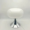Glossy White Glass Dome Table Lamp on a Chrome Trumpet Base, Rounded Mushroom Silhouette, Bedside & Living Room