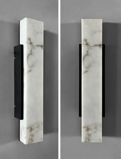 Natural Alabaster Panel Outdoor Wall Light, 60cm Height, Black Metal Spine, Integrated LED Glow, Porch & Garden