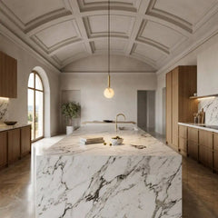 Textured Alabaster Globe Pendant Light, Brushed Brass Stem, Warm Veined Glow, D12 H31cm, Integrated LED, Bedside, Bedroom & Hallway