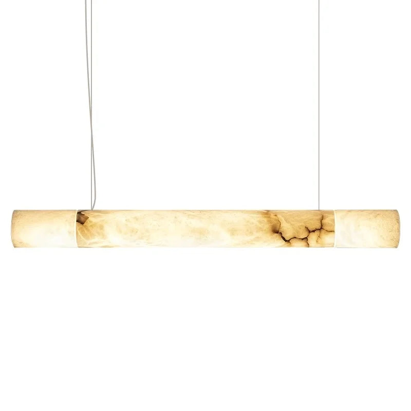 Natural Alabaster Linear Bar Pendant Light, 180cm Length, Knotted Texture, Integrated LED, Kitchen Island & Dining Room