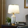 Rounded Glass Column Table Lamp, White Finish, Pleated cotton shade, Gold Trim, Collar and Foot, Large Size, Living Room & Bedroom