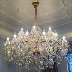 Clear Glass Candelabra Chandelier, 18 Lights, Gold Accents, 65cm Height, Layered Crystal Drops, Formal Dining Room & Stairwell