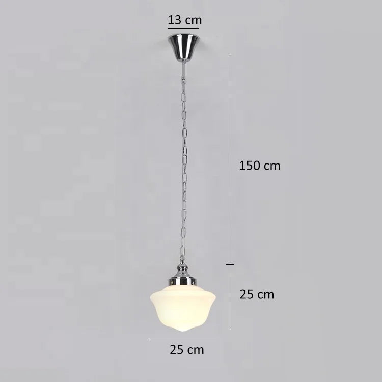 Opal Glass Schoolhouse Bell Pendant Light, Polished Gold Fitting and Chain, Hallway, Kitchen Island & Landing
