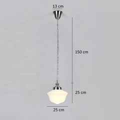 Opal Glass Schoolhouse Bell Pendant Light, Polished Gold Fitting and Chain, Hallway, Kitchen Island & Landing