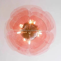 Sculptural Clear Textured Glass Petal Cluster Chandelier, Layered Radiating Panels, Brass Stem, Dining Room & Stairwell
