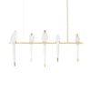 Sculptural Origami Bird Chandelier, 5 Light Faceted White Shades, Integrated LED, Brass Bar Mount, Dining Table & Living Room