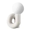 Sculptural White Curved Table Lamp with an Opal Glass Sphere Shade, Glossy Lacquer Finish, Console & Living Room