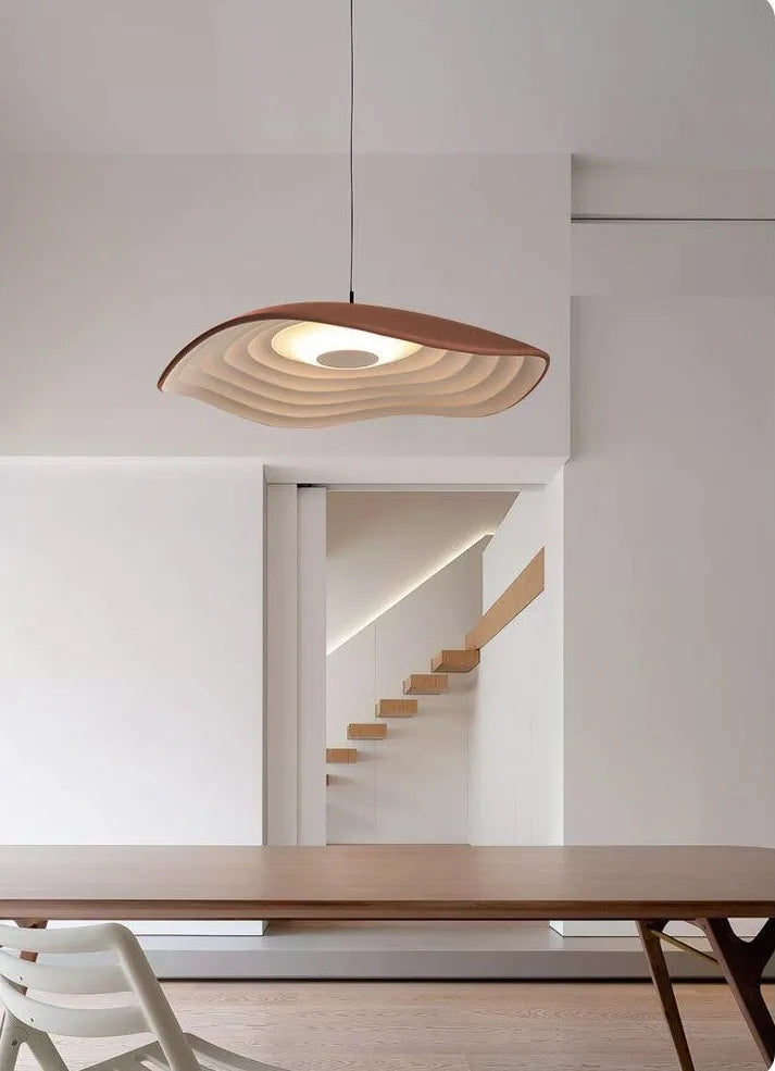 Grey Resin Disc Pendant Light, Radiating Wood Grain Rings, Integrated LED, Living Room, Bedside & Home Office