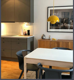 Painted Metal Dome Pendant Light, Half Sphere Shade with an Inner Ball, Gloss Black Finish, 23cm, Dining Room & Living Room