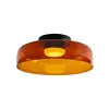 Tiered Amber Glass Semi Flush Ceiling Light, Single Dome Layer, Black Ceiling Canopy, D42 x H11cm, Hallway & Living Room