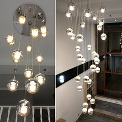 Mirrored Glass Sphere Cluster Pendant Light, Chrome Finish, 15-Light Staggered Drop, 60cm Diameter, 250cm Drop, Stairwell & Hallway