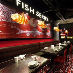 Textured Wood Koi Fish Pendant Light, Layered Sculptural Form, Integrated LED, 250cm Drop, Stairwell, Hallway & Dining Room