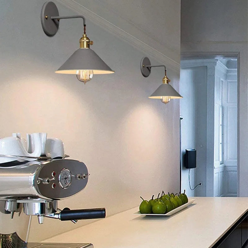 Matt Cone Metal Wall Light, Dark Grey Finish, Brass Swivel Joint, Bare Bulb Industrial Style, Hallway & Living Room Accent
