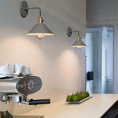 Matt Cone Metal Wall Light, Dark Grey Finish, Brass Swivel Joint, Bare Bulb Industrial Style, Hallway & Living Room Accent