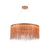 Rose Gold Chain Fringe Tiered Chandelier, Mini Two Tier Cascade over a Silver Drum Frame, Dining Room and Living Room