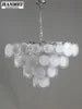 Textured White Glass Disc Chandelier, Polished Chrome Frame, Chain Suspension, D80 x H48cm, Dining Room & Living Room