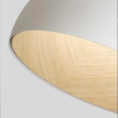 Matt Black Plaster Dome Flush Ceiling Light, Wood-Lined Interior, Angled Mount, Remote Included, 50cm, Bedroom & Living Room