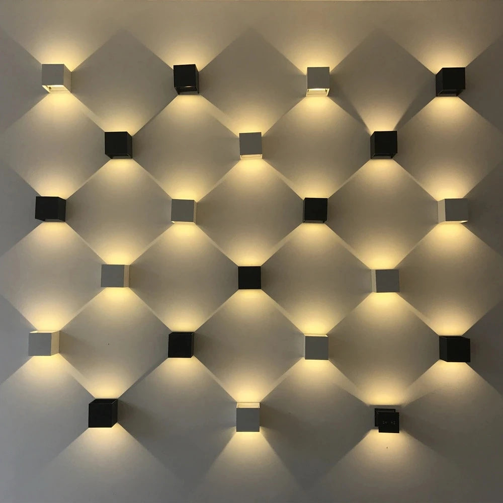 Light Grey Cube Outdoor Wall Light, Adjustable Up and Down LED Beams, Integrated LED Glow, Patio, Garden & Porch