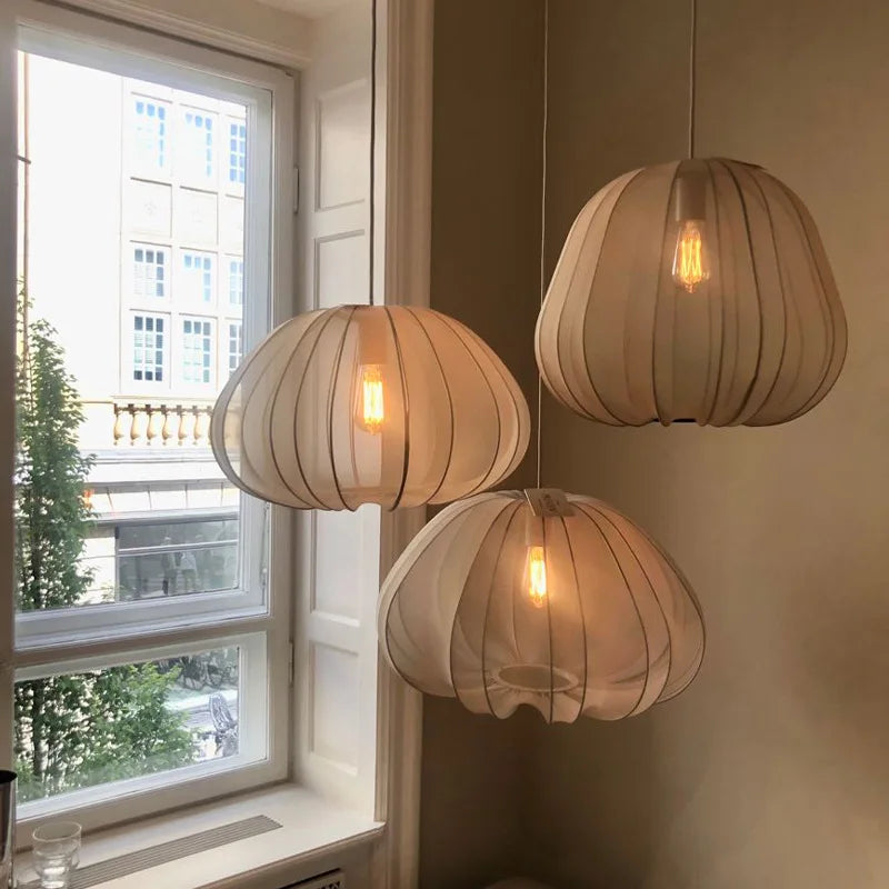 Ribbed Fabric Bell Pendant Light, Dark Grey Finish, Scalloped Edge, 40cm Drop, Single Bulb, Dining Table and Bedroom