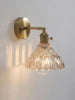 Fluted Amber Glass Bell Wall Light, Brass Arm and Round Backplate, Wide Flared Scalloped Shade, Bedside, Hallway & Living Room