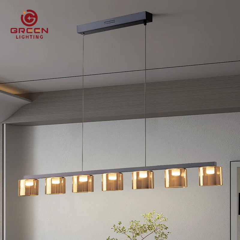 Smoked Glass Bell Cluster Pendant Light, Tapered Shades on a Black Linear Bar, Dining Room, Kitchen Island & Living Room